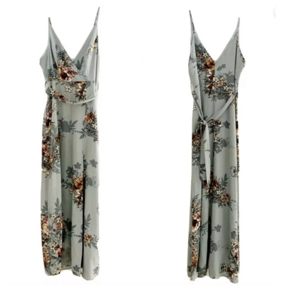 Iris Pale Green Floral Maxi Sun Dress Side Slit Size Large - Picture 1 of 3